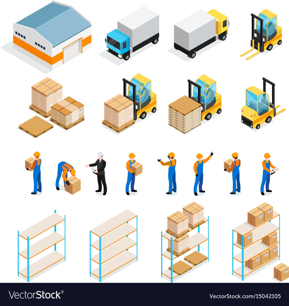 Warehouse isometric set Royalty Free Vector Image