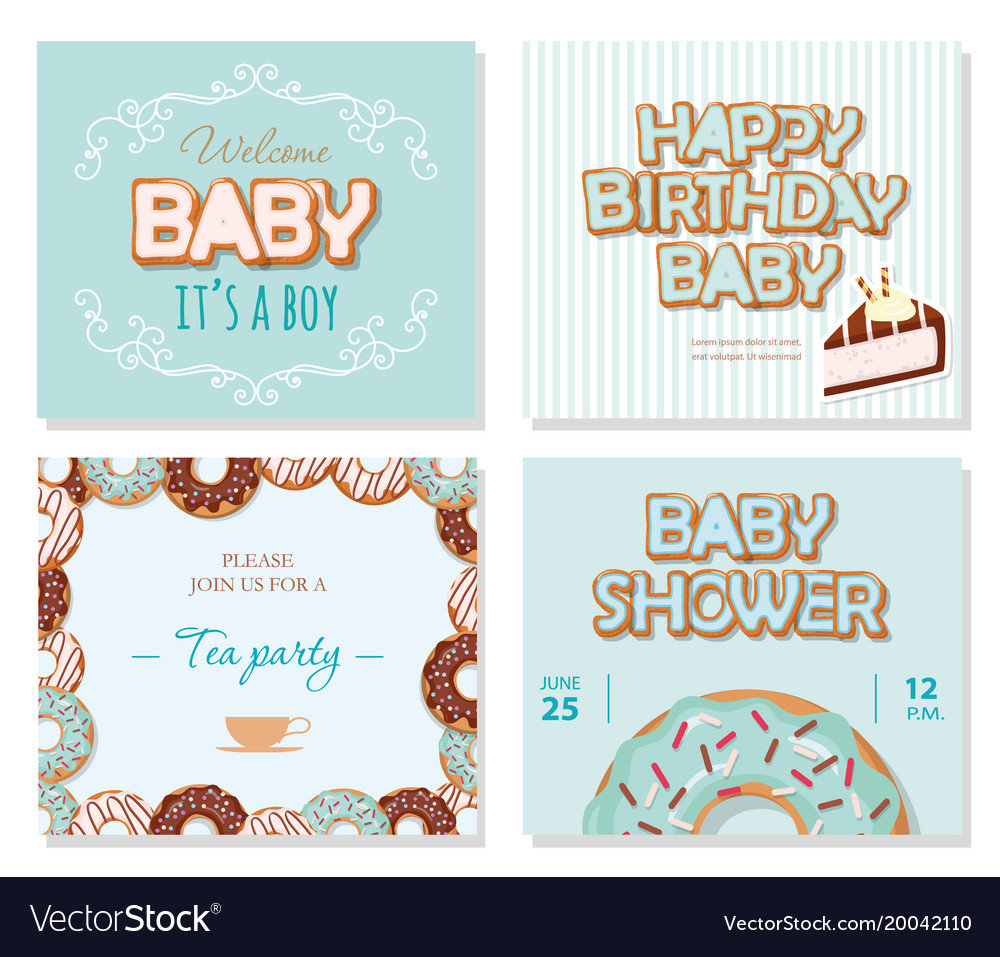 Baby Shower Cards Set For Boys Sweet Templates In Vector Image