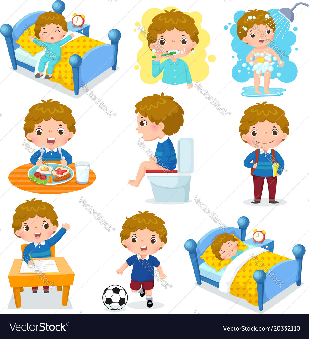 daily-routine-activities-for-kids-with-cute-boy-vector-image