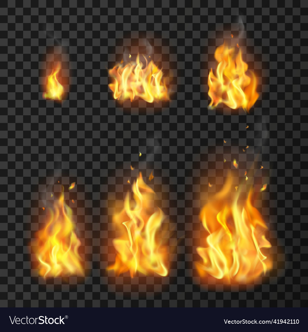 Realistic fire flames set Royalty Free Vector Image