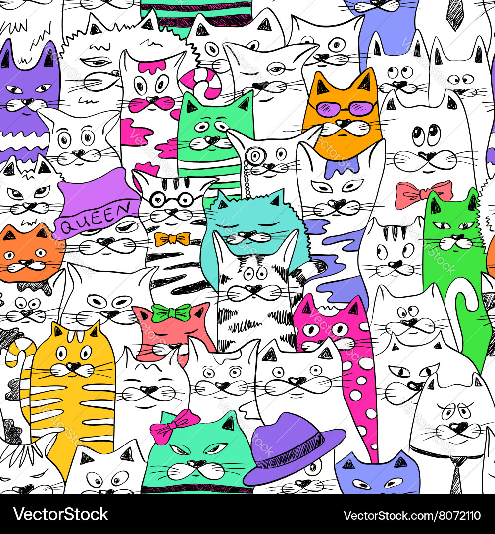 Seamless pattern with funny cats Royalty Free Vector Image