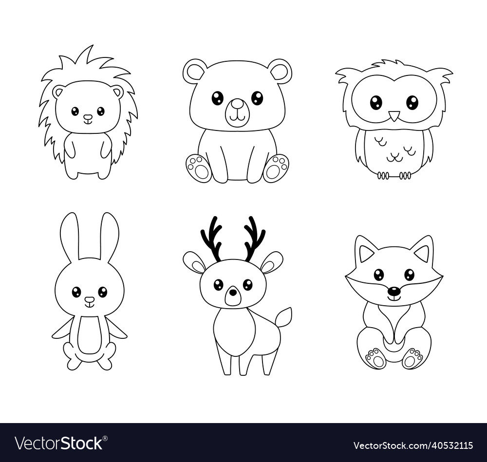 Coloring book or page for kids with forest animals