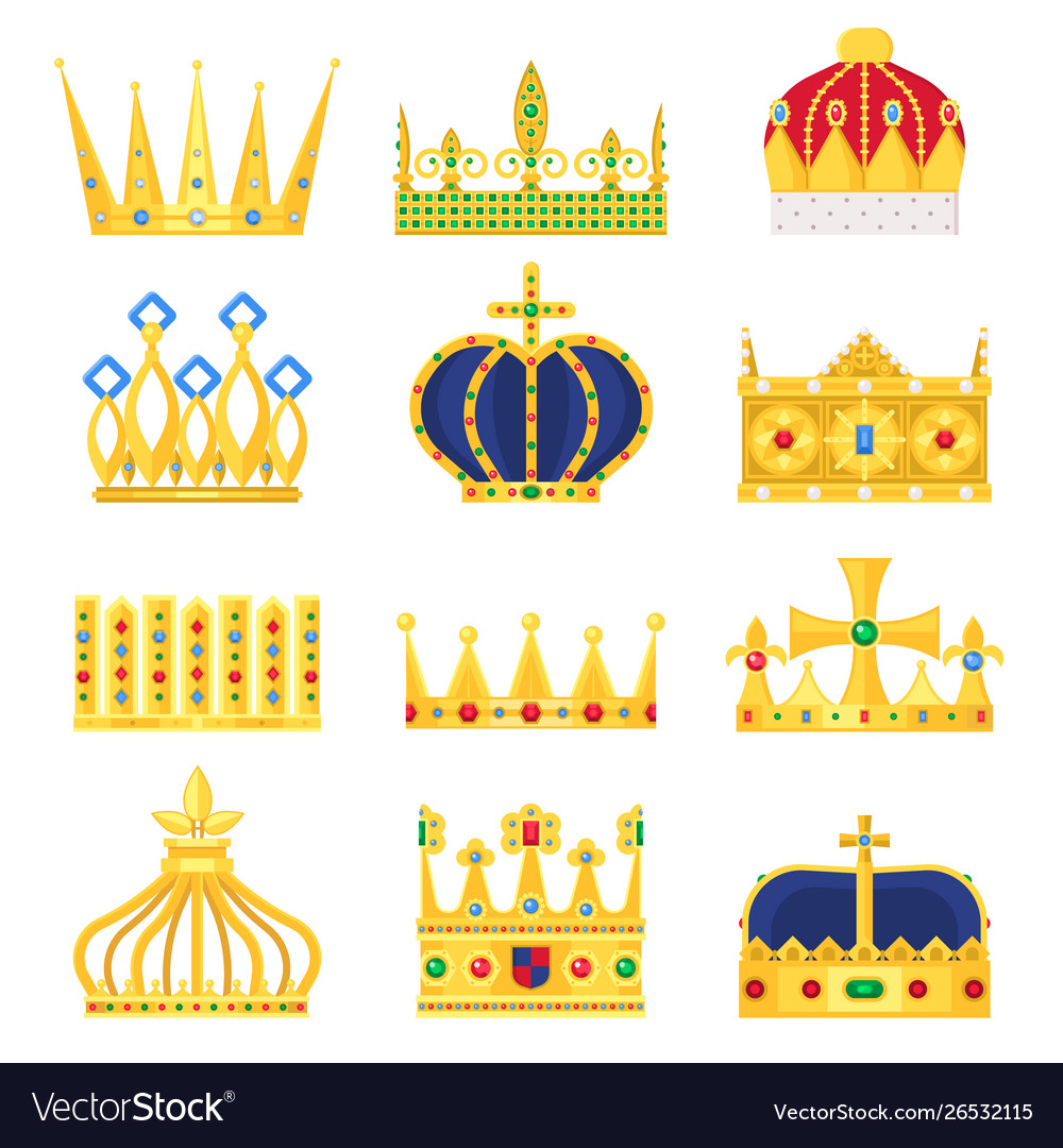 Gold crown king icon set nobility majestic Vector Image