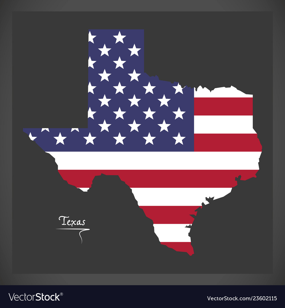 Texas map with american national flag Royalty Free Vector