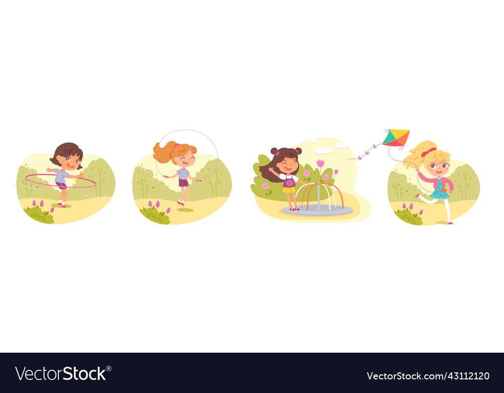 Girls Playing In Park Or Playground Set Happy Vector Image Girls Playing In Park Or Playground Set Happy Vector Image