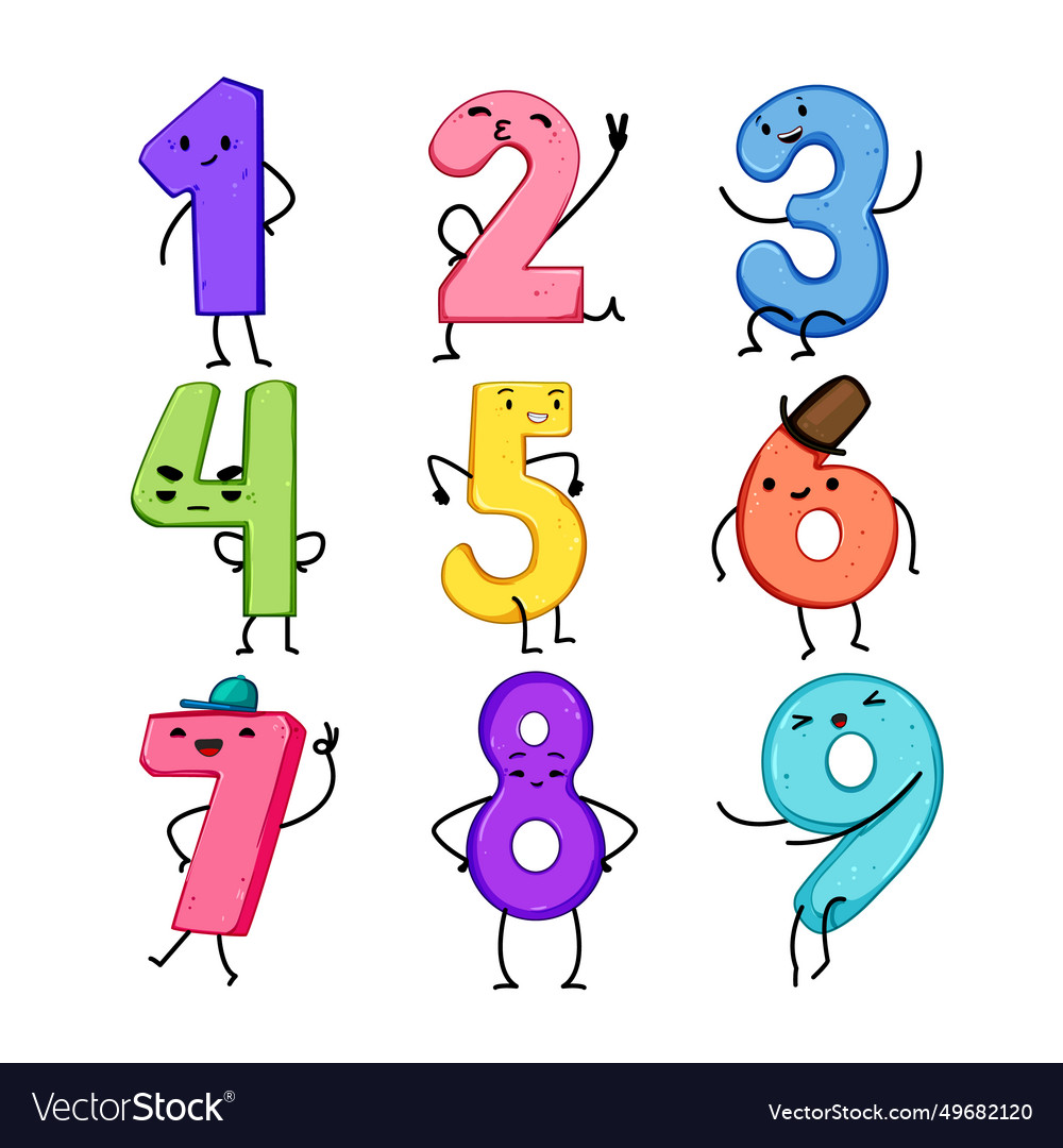 Number character set cartoon Royalty Free Vector Image