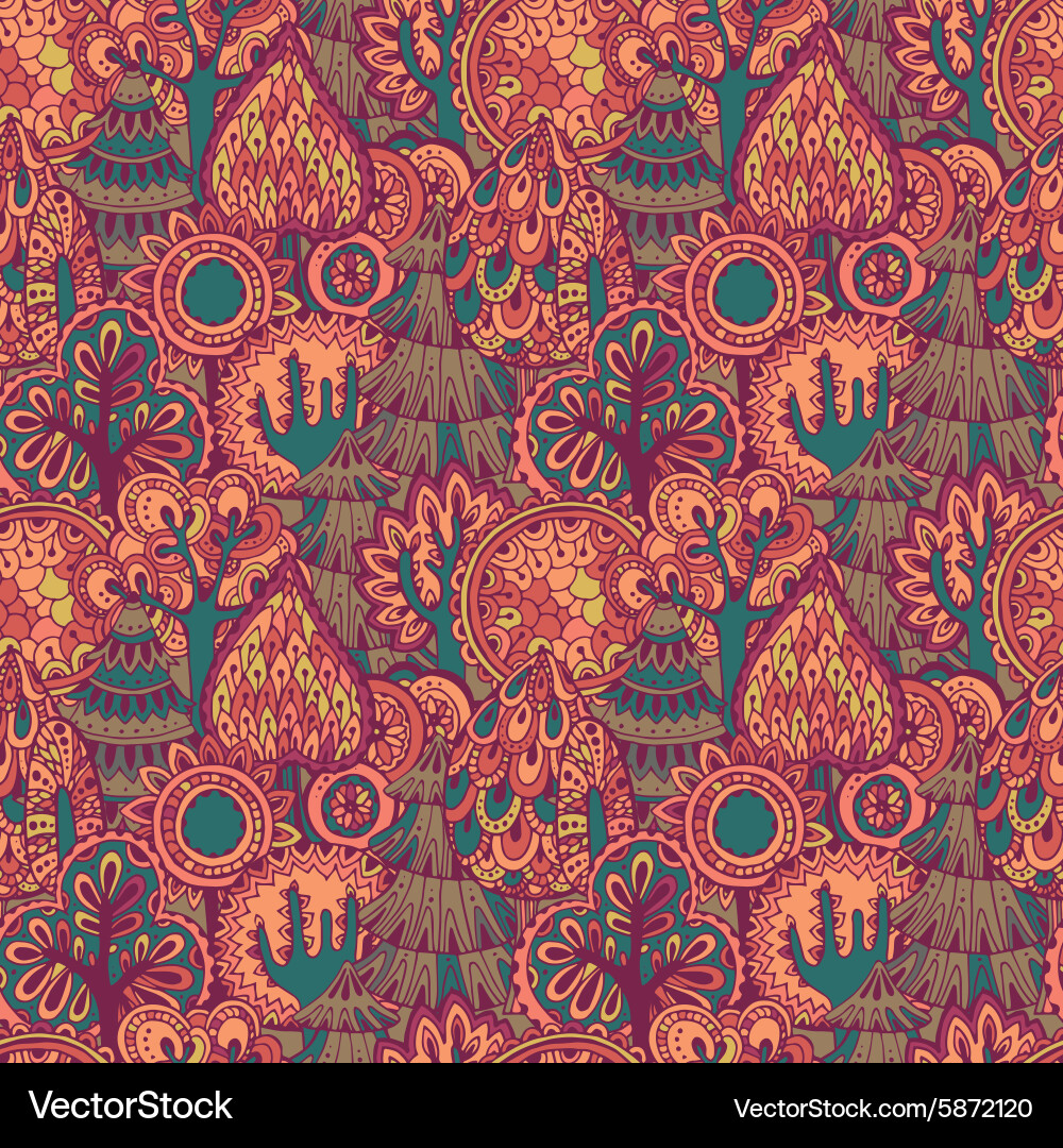 Seamless pattern with hand drawn doodle trees Vector Image
