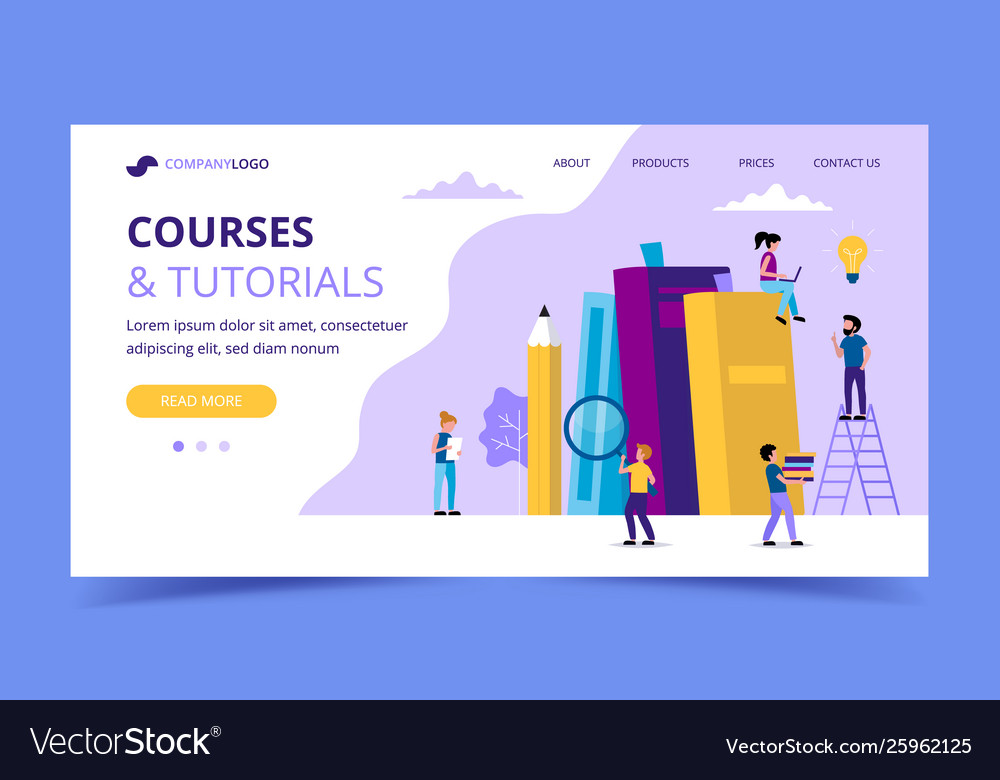 Courses and tutorials learning landing page Vector Image