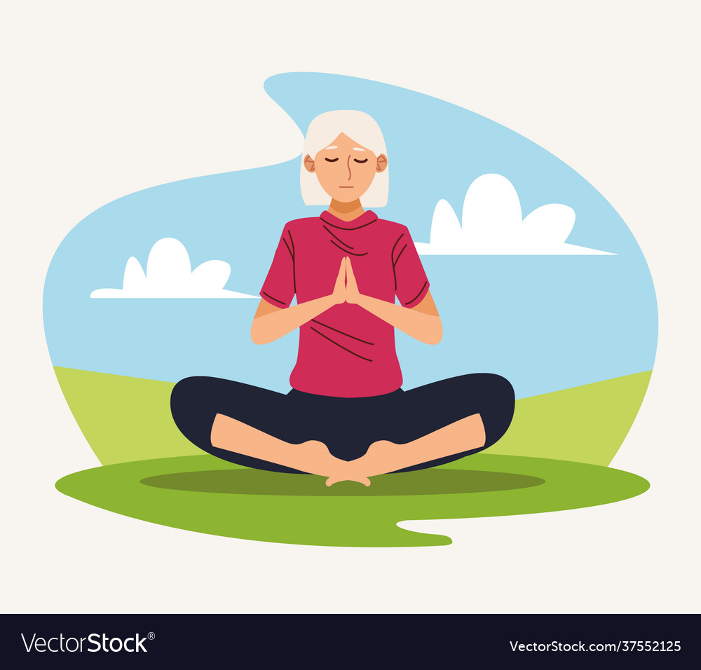 Grandmother doing yoga Royalty Free Vector Image