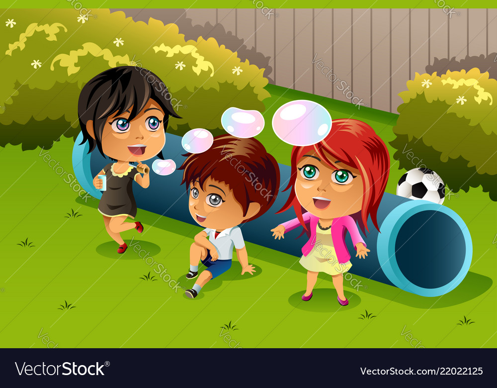 Kids playing bubbles Royalty Free Vector Image