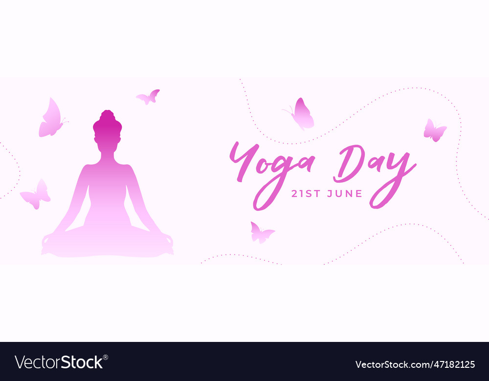 Modern 21st june yoga day event banner with cute Vector Image