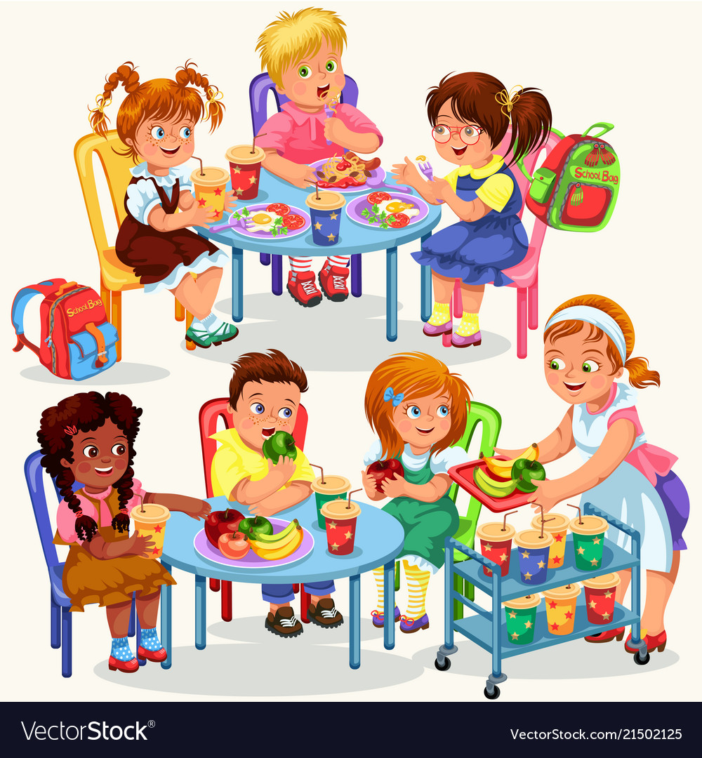 kids eating at school cartoon