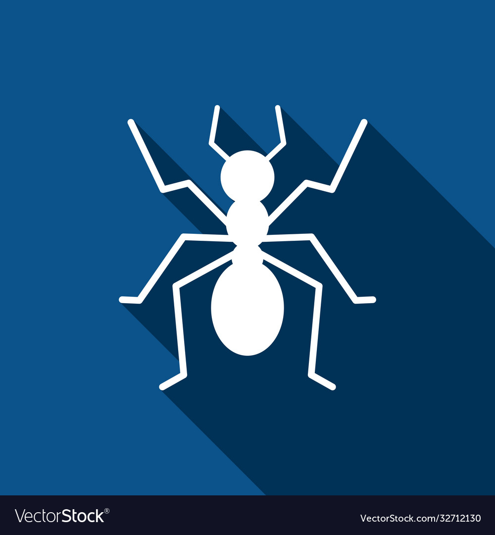 Ant icon on blue background with long shadow Vector Image