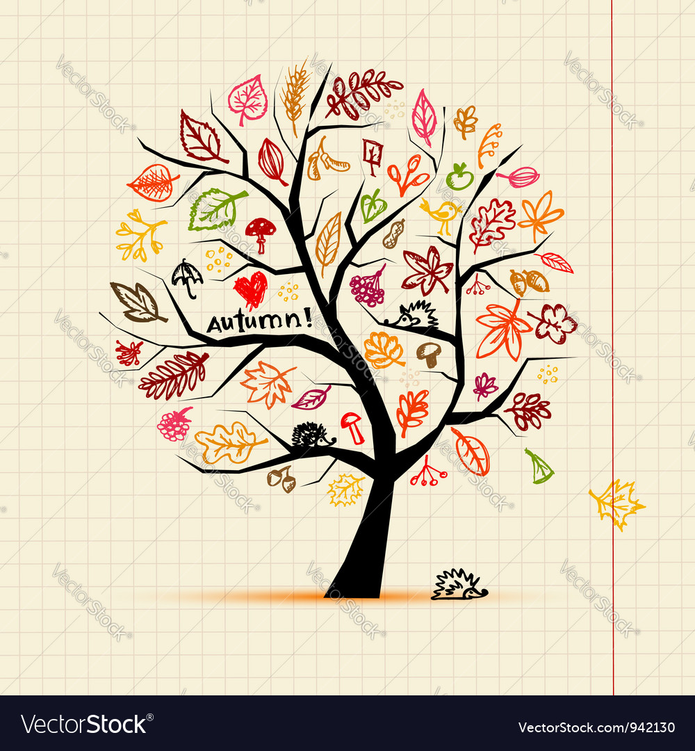 Autumn tree sketch drawing for your design