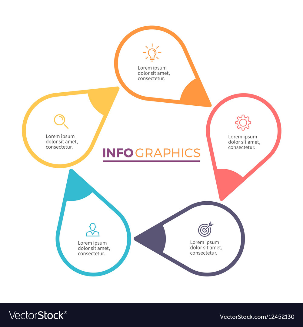 Circular chart diagram with 5 steps pointers Vector Image