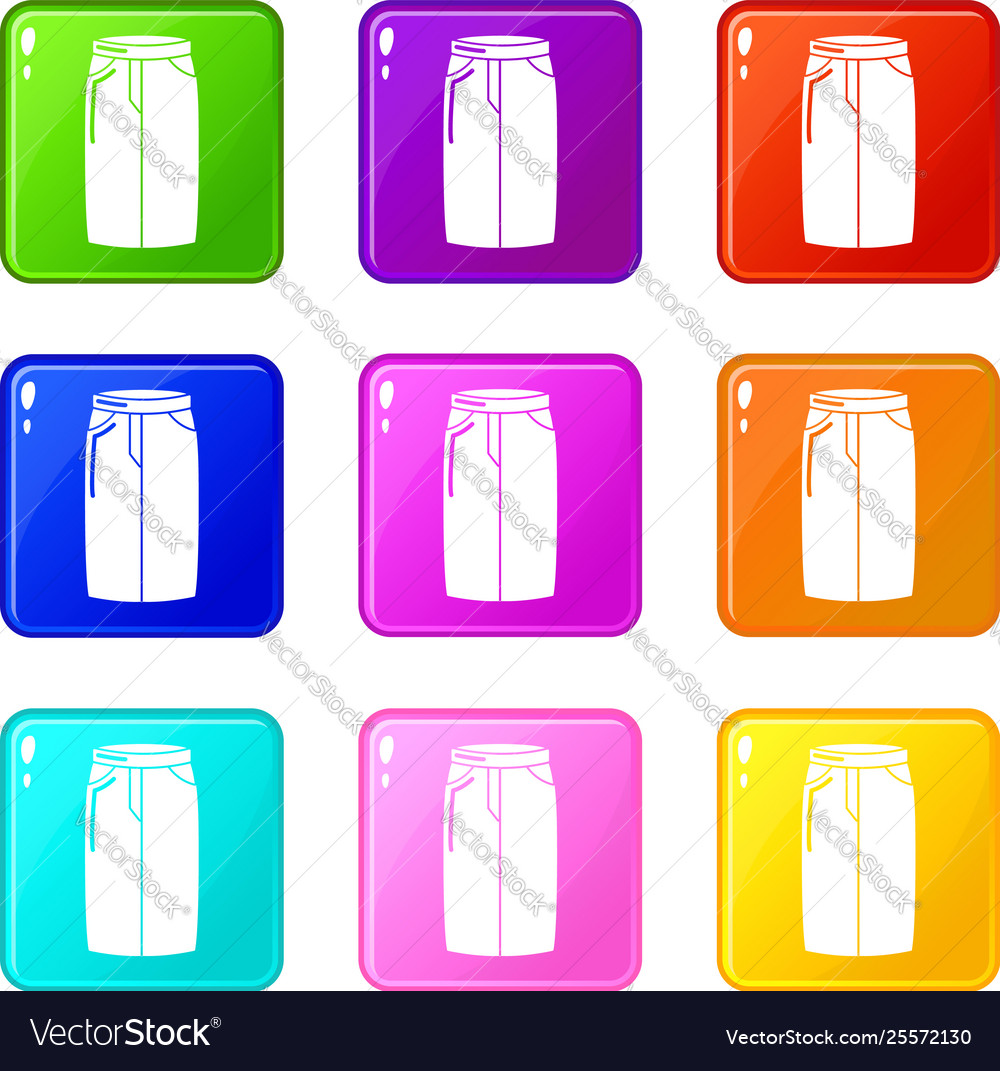 Pant jeans icons set 9 color collection Royalty Free Vector