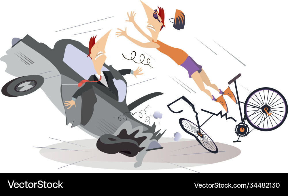 Road accident driver cyclist and broken bike Vector Image