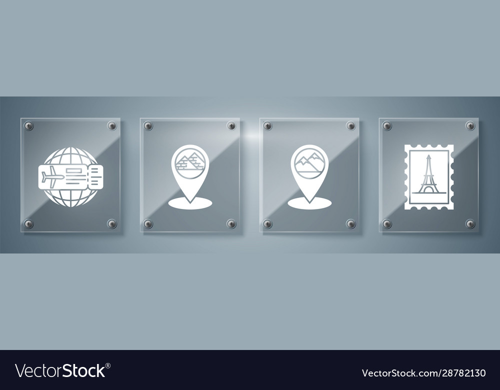 Set postal stamp and eiffel tower map pointer Vector Image