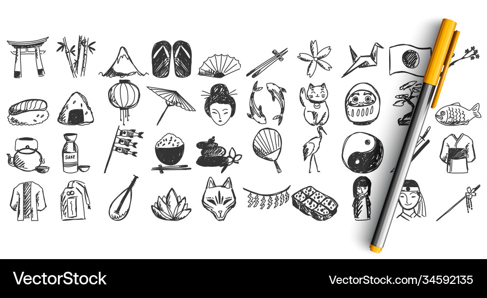 Japan doodle set Royalty Free Vector Image - VectorStock