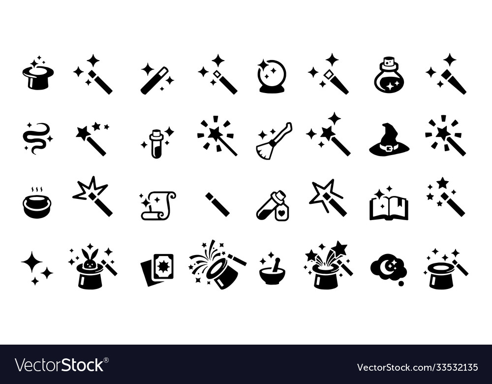 Magic icons set white background Royalty Free Vector Image