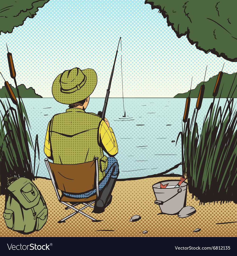 Download Man fishing on lake pop art style Royalty Free Vector Image