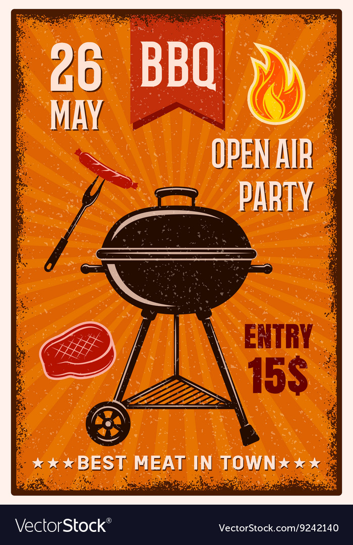 Bbq open air party vintage poster Royalty Free Vector Image