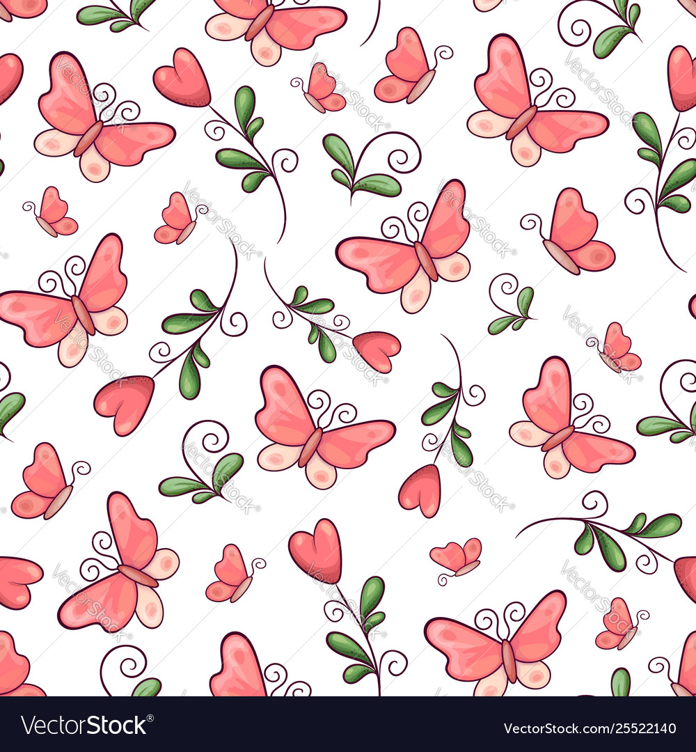 Seamless pattern butterflies and flowers hand vector image Seamless pattern butterflies and flowers hand