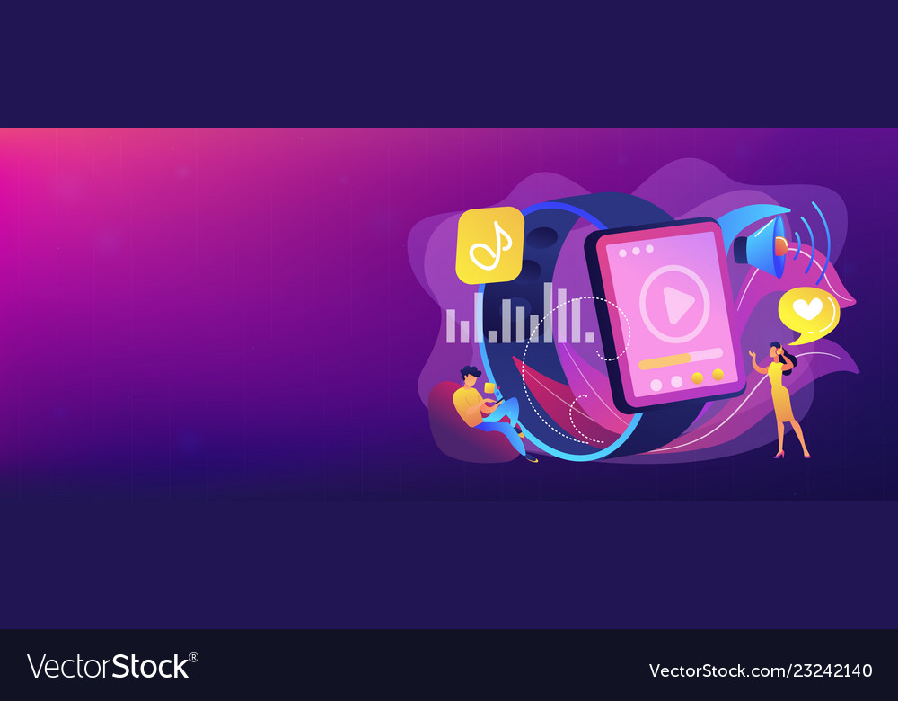 Smartwatch player concept banner header Royalty Free Vector