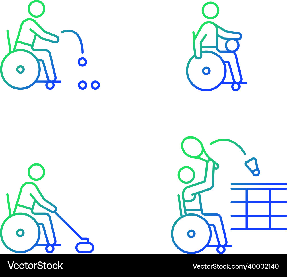 Wheelchair sports gradient linear icons set Vector Image