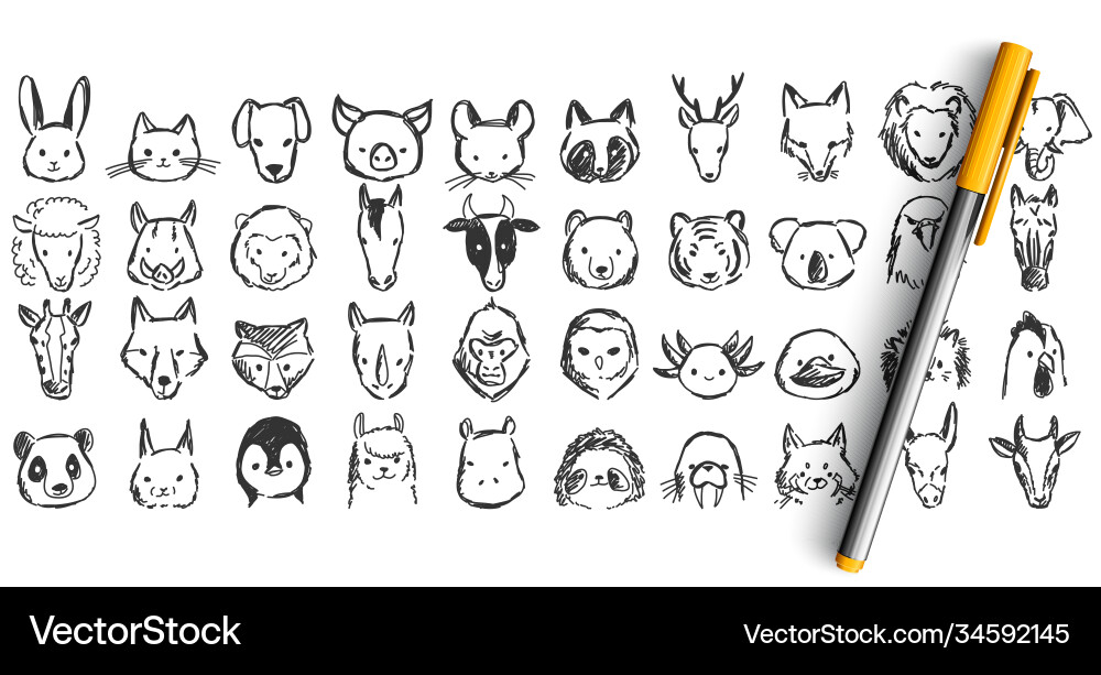 Animals doodle set Royalty Free Vector Image - VectorStock