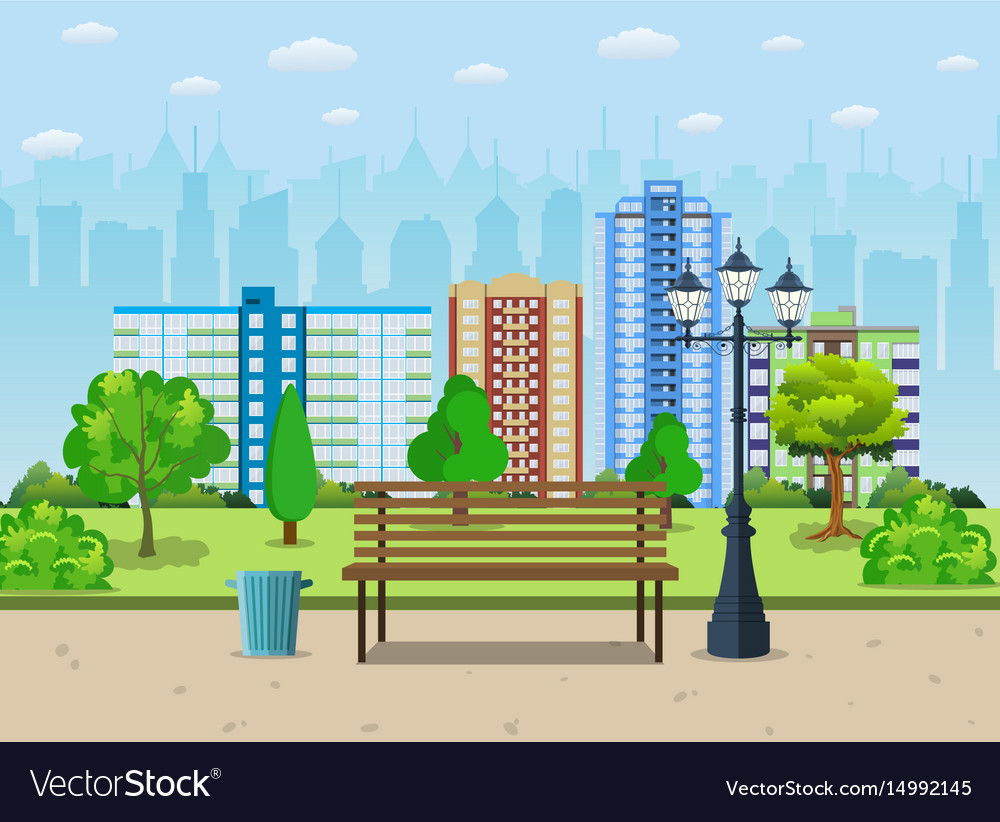 Bench with tree and lantern in the park Royalty Free Vector