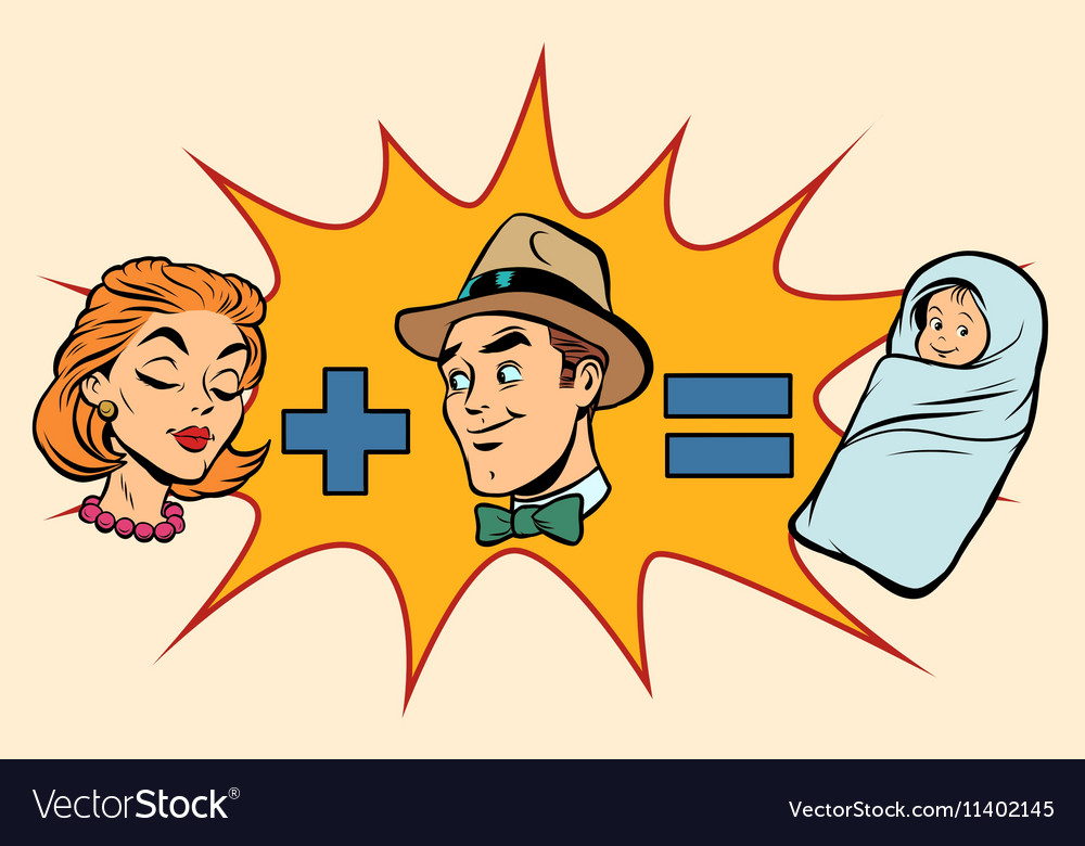 Family Man plus woman equals child birth Vector Image