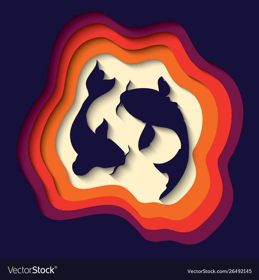 Paper cut out background with 3d effect two koi Vector Image