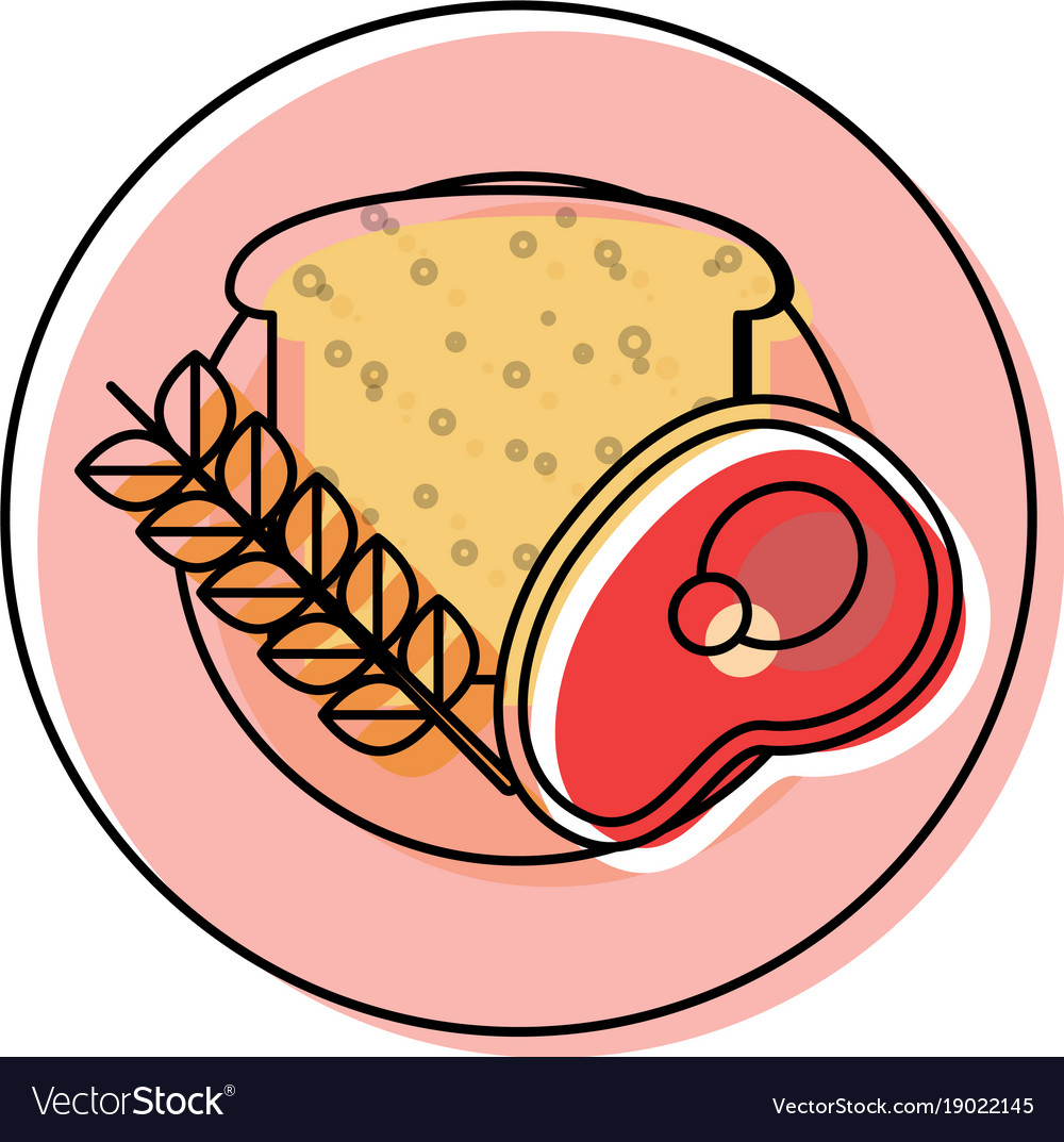 Plate with bread and meat Royalty Free Vector Image