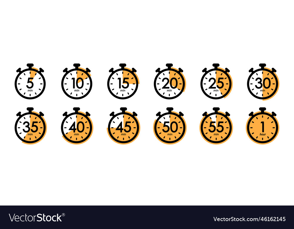 Set of timer icons stopwatch clock timer Vector Image
