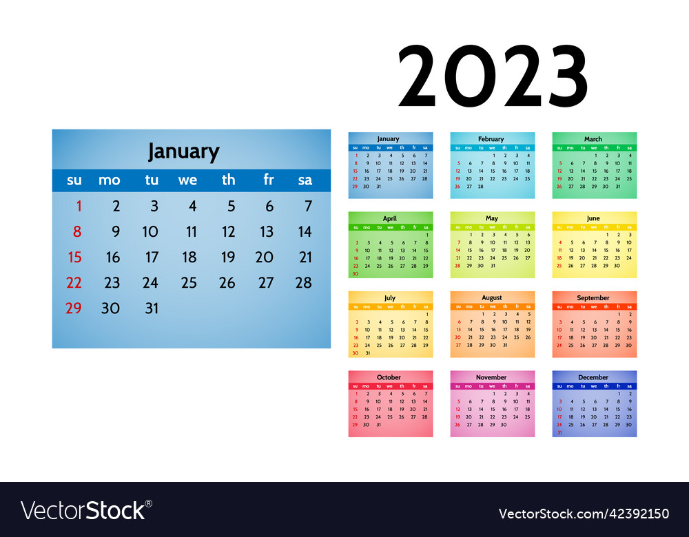 Calendar For 2023 Isolated On A White Background Vector Image