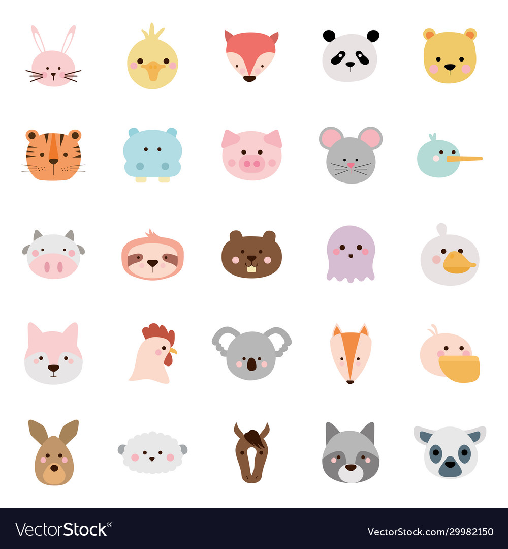 Cute animals cartoons flat style icon set Vector Image