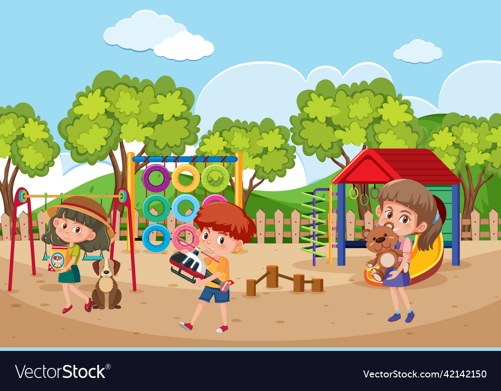 Playground scene with children cartoon Royalty Free Vector