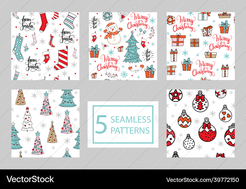 Seamless patterns set with different christmas Vector Image