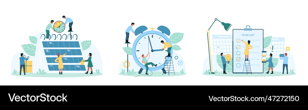 Time management set tiny people plan events Vector Image