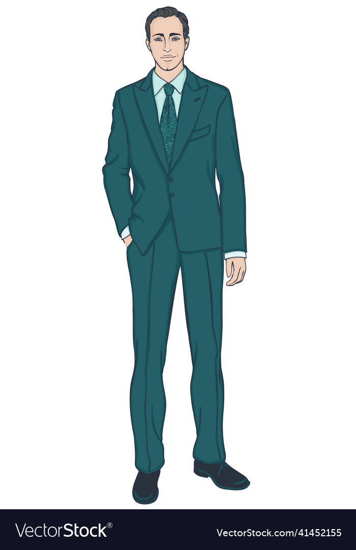 Attractive businessman in turquoise suit Vector Image