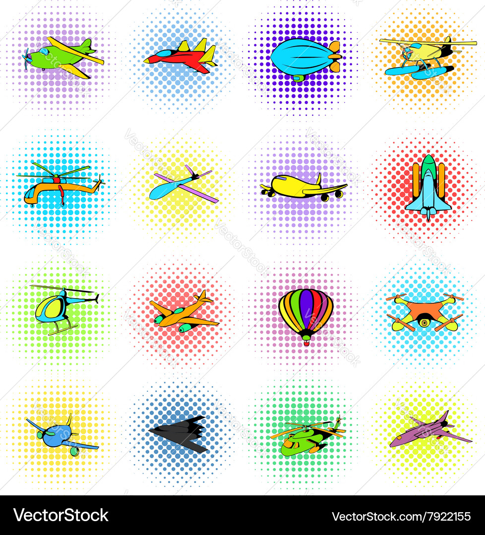 Aviation Icons Set comics style Royalty Free Vector Image