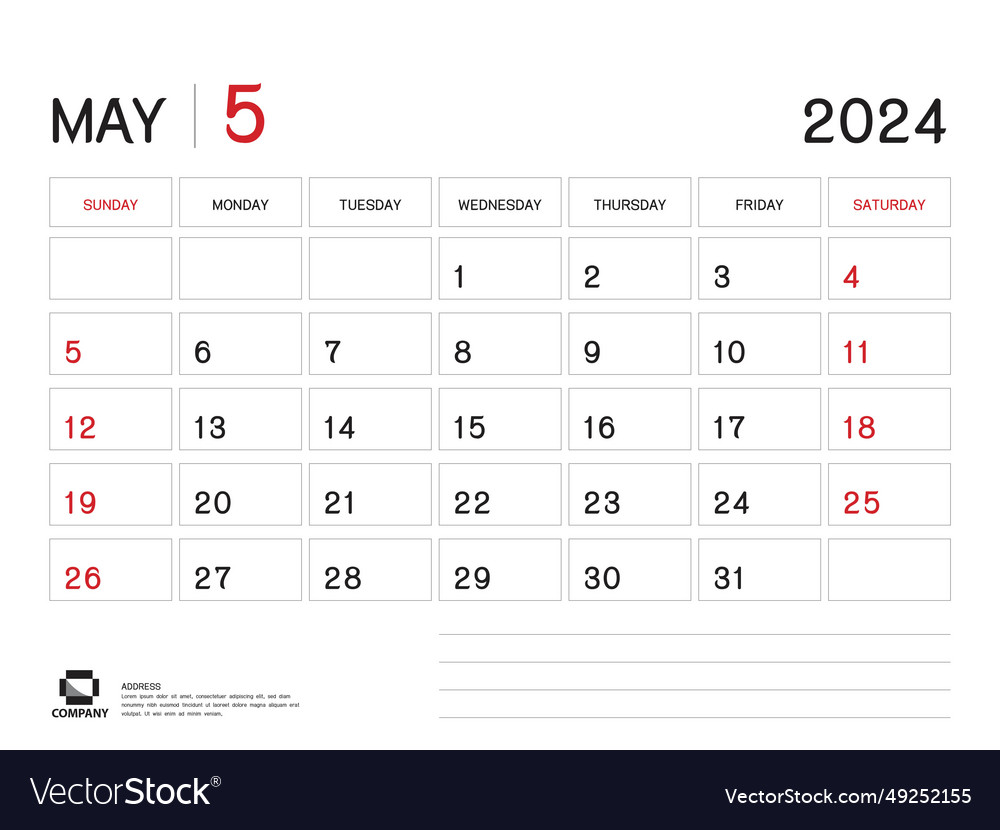 Calendar 2024 - may year planner template Vector Image