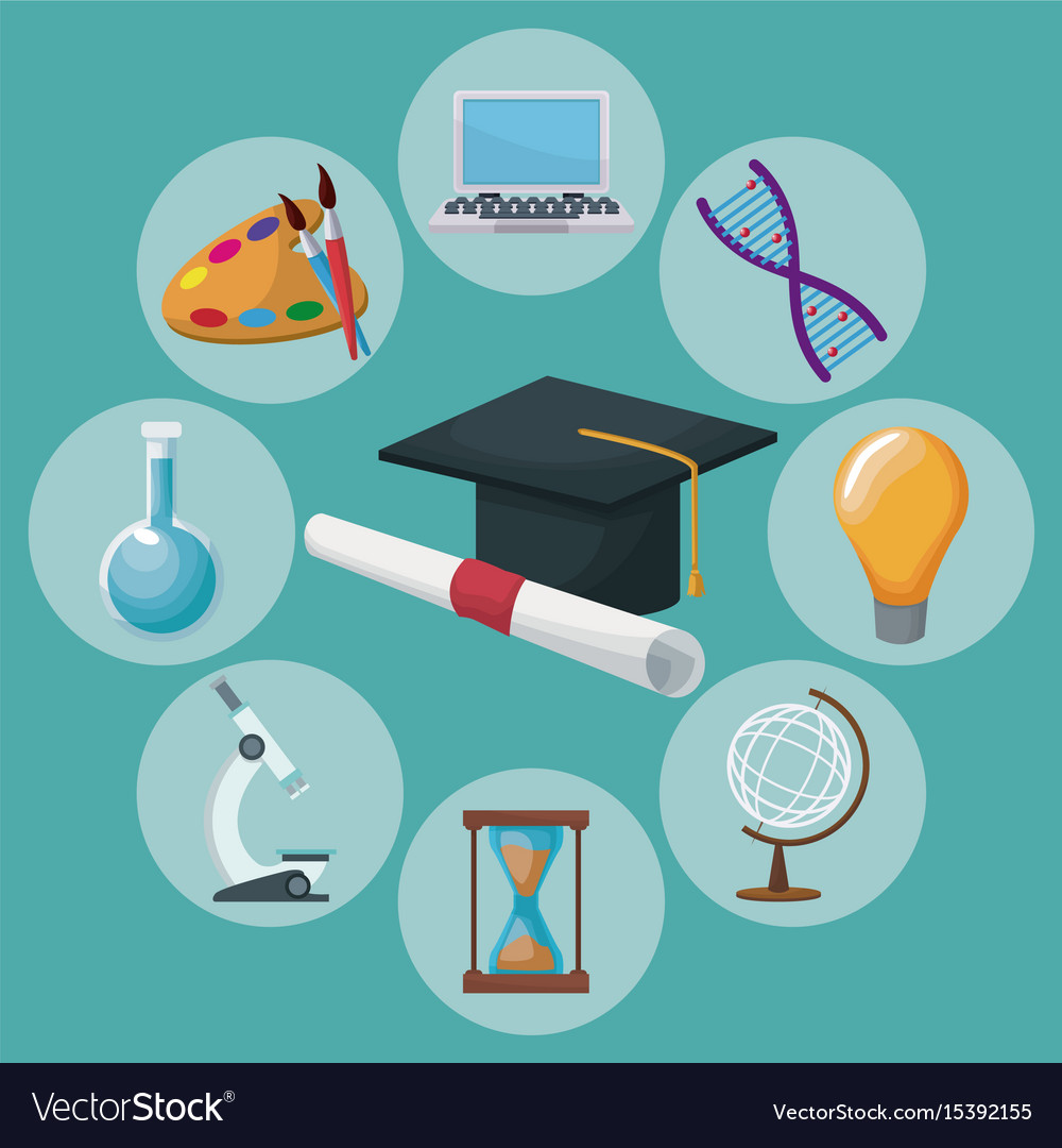 Color background graduation cap and certificate Vector Image