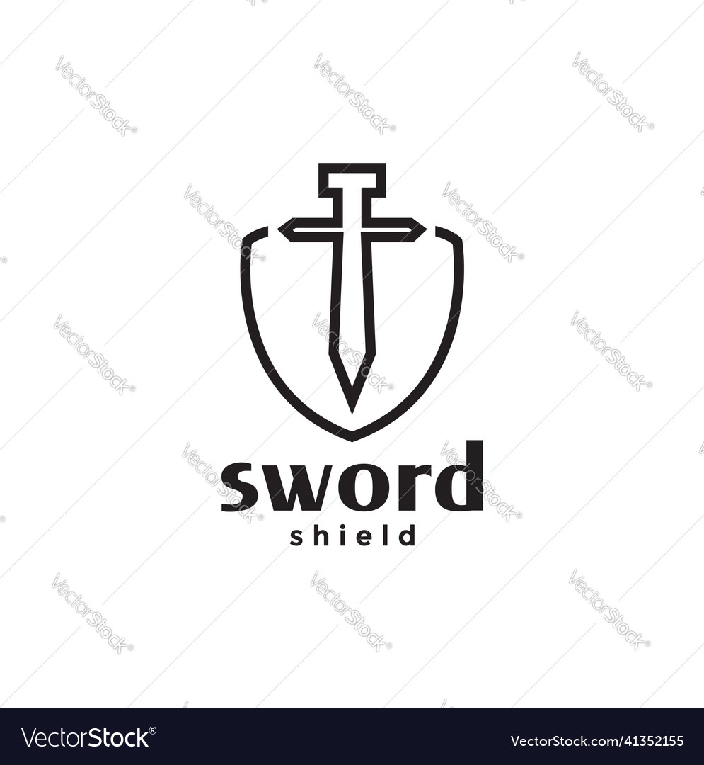 Line sword with shield logo design graphic symbol Vector Image