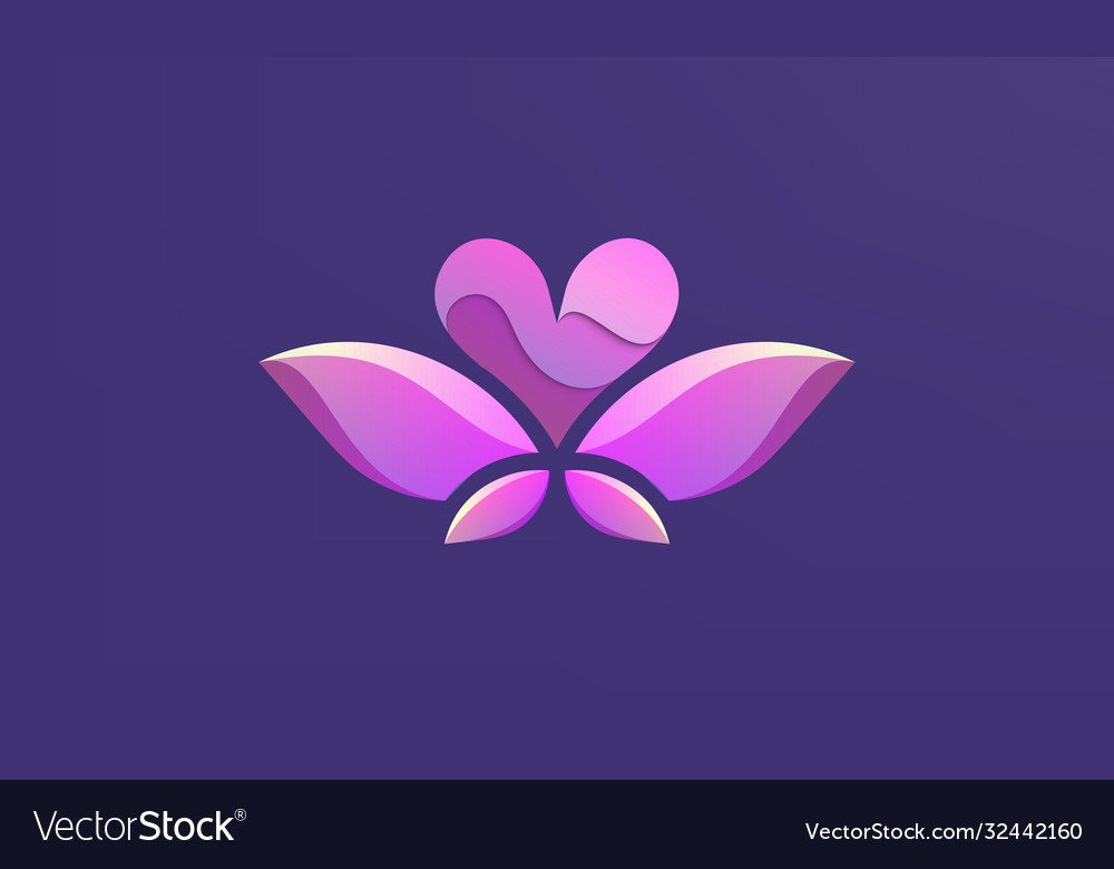 A pink winged heart in flight logo design Vector Image