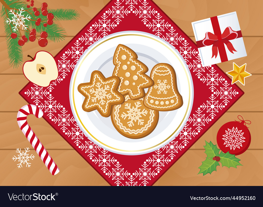 Christmas wooden table top view graphic design Vector Image