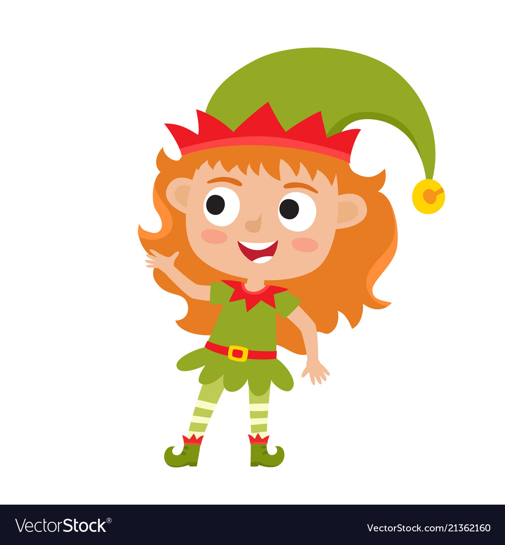 Cute little christmas girl elf smiling Royalty Free Vector