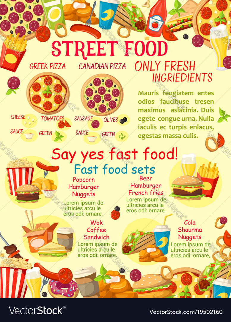 Fast Food Street Snacks Poster Royalty Free Vector Image