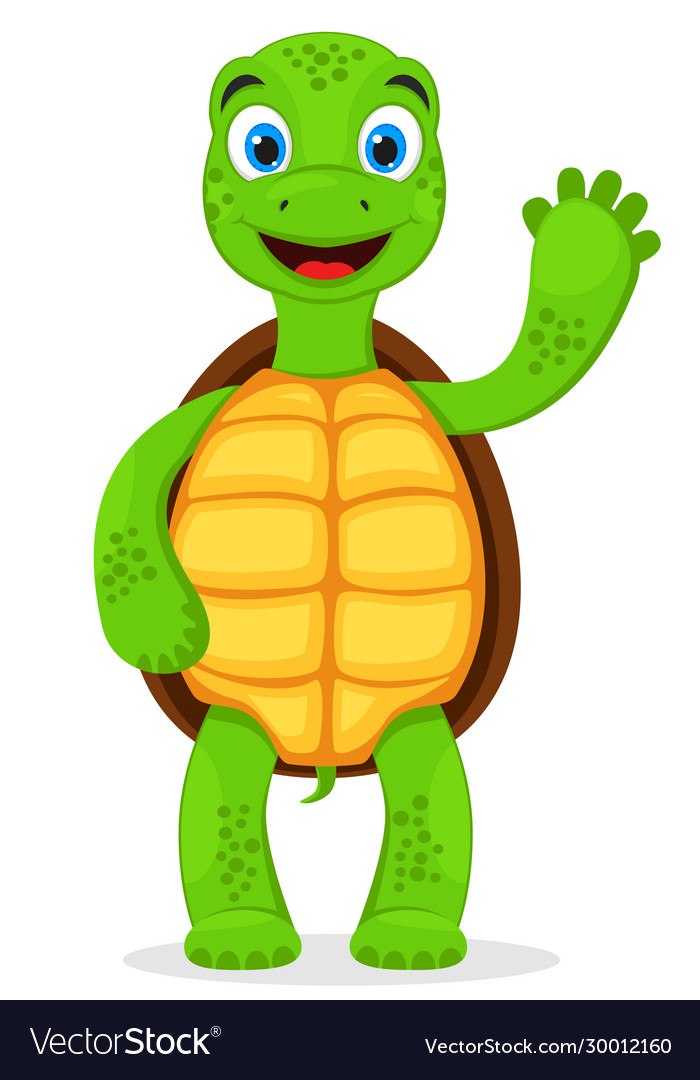 Turtle stands on its hind legs and waves affably Vector Image